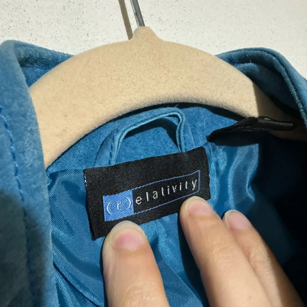 Relativity Vintage Bright Cerulean Cyan‎ Blue Genuine Leather Full Zip Jacket MP